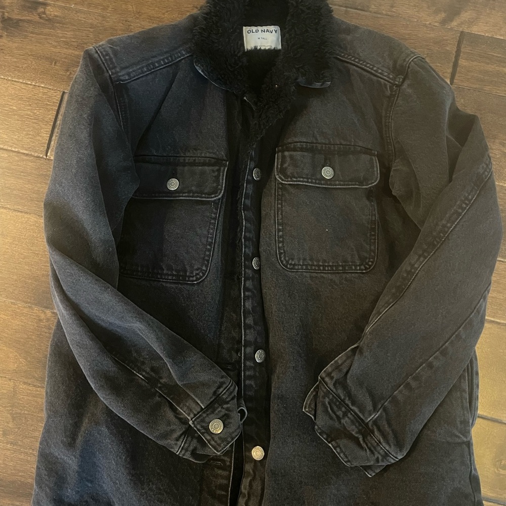 Old Navy Sherpa Lined Black Denim Jacket